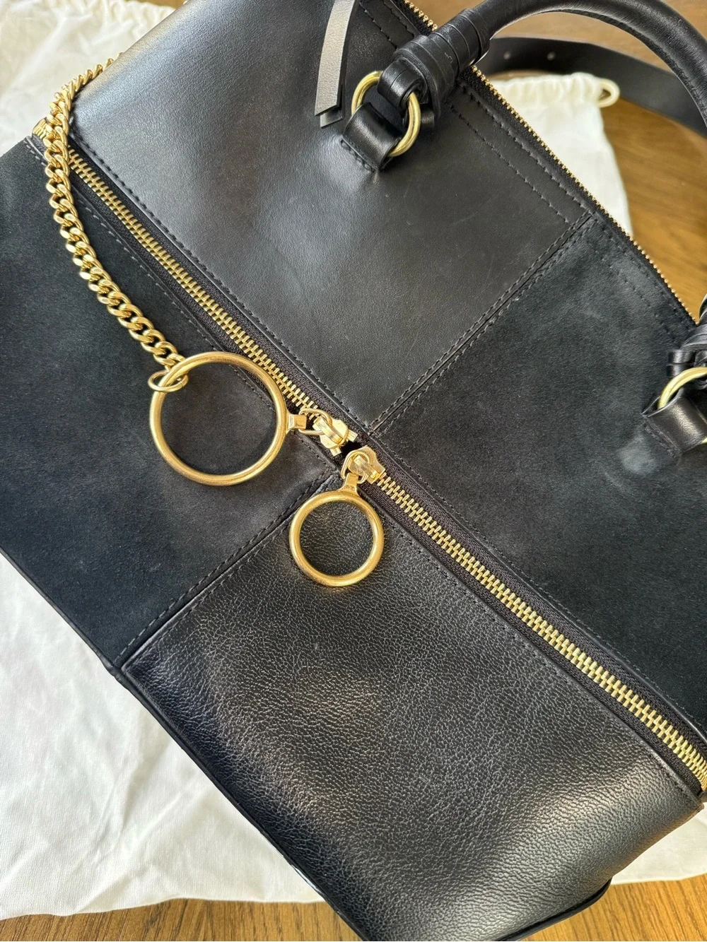 See By Chloe Black Leather & Suede Tote with Gold Hardware